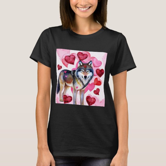 Camiseta El día de San Valentín Love Heart Cute Wolf Girlfr (Anverso)