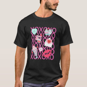 Camiseta El día de San Valentín Retro XOXO Labios Cardíacos