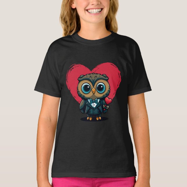 Camiseta El día de San Valentín Romance con Adorable Owl Gr (Anverso)