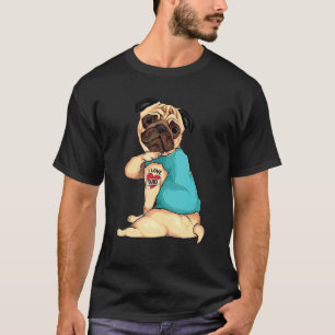 Camiseta El Día del Padre Perro Pug I Love Dad Tattoo