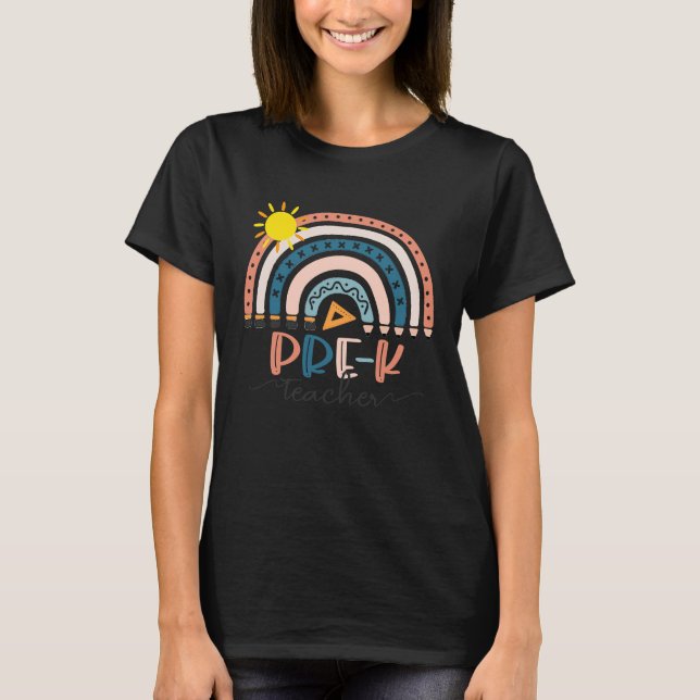 Camiseta El día del profesor Boho Rainbow del Preescolar (Anverso)