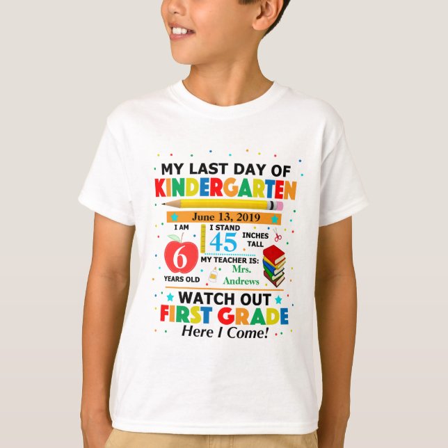 Camiseta El día pasado de escuela de la guardería embroma (Anverso)