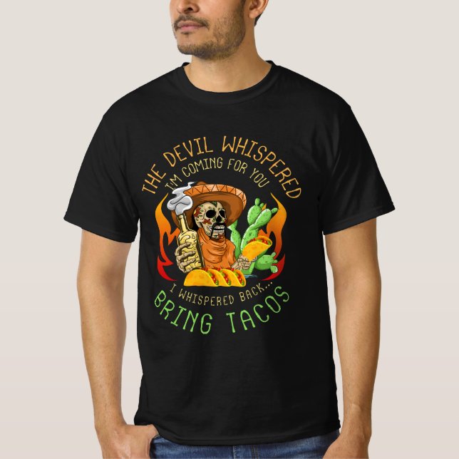 Camiseta El diablo latino susurro traer tacos Comida Españo (Anverso)