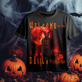Camiseta El diablo Satanás en el cementerio nocturno con lu