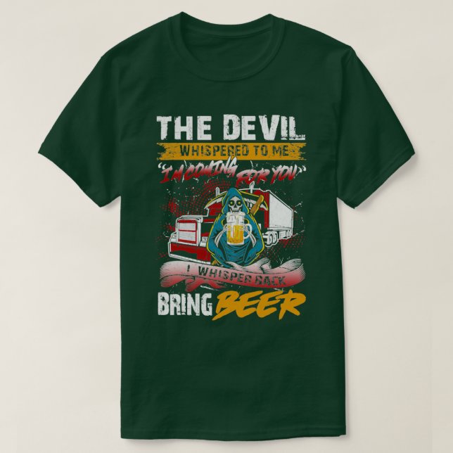 Camiseta El Diablo Susurrado A Mí Trae Cráneo De Cerveza (Diseño del anverso)