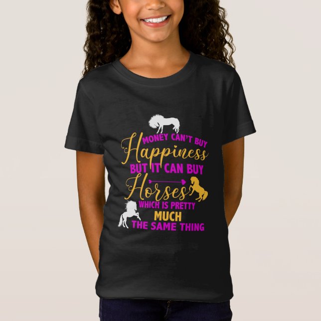 Camiseta El dinero puede comprar caballos morado amarillo (Anverso)