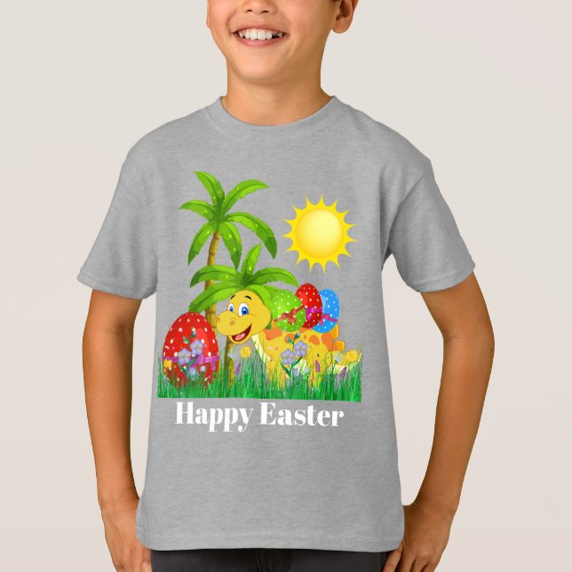 Camiseta El dinosaurio lindo de Pascua de los muchachos (Anverso)
