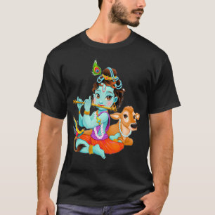 Camiseta El dios hindú Lord Shri Krishna con una vaca y un 