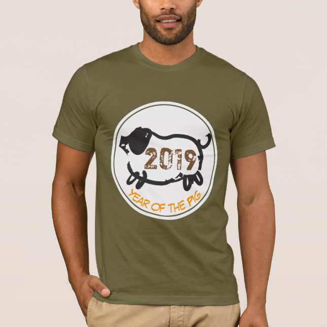 Camiseta El divertido año del personalizado chino del cerdo (Anverso)