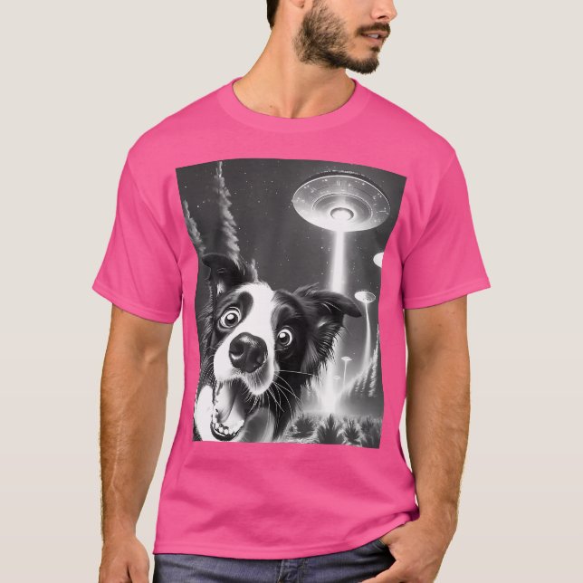 Camiseta El Divertido Collie De Frontera Alien Ufo Tomando  (Anverso)