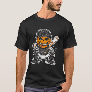 Camiseta El divertido esqueleto de calabaza jugando al béis