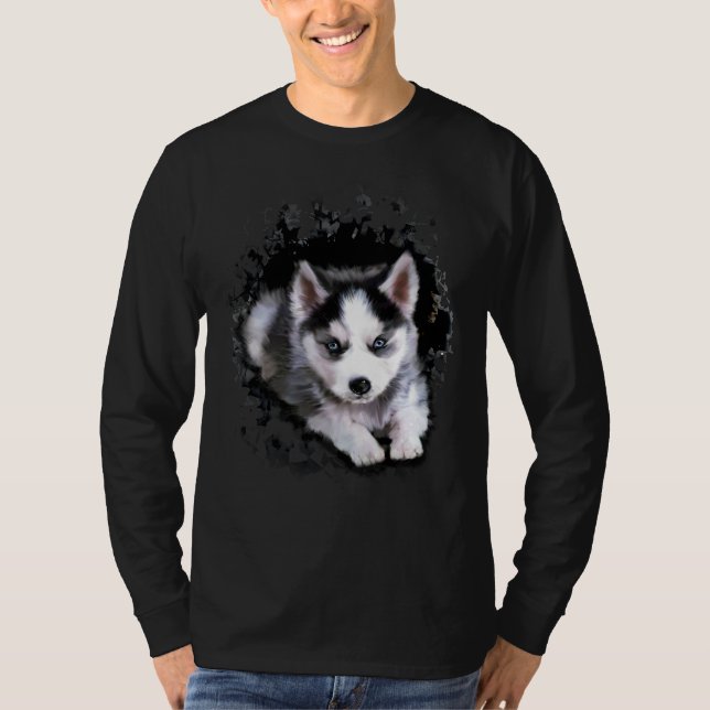 Camiseta El Divertido Husky Rompe Un Agujero Para Salir (Anverso)