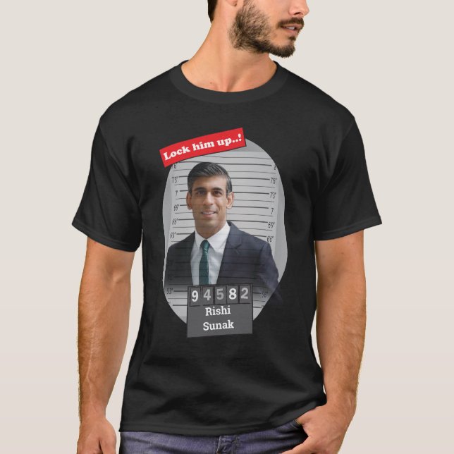 Camiseta El divertido Rishi Sunak Mugshot lo encerró (Anverso)