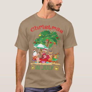 Camiseta El Divertido Santa En La Playa Con La Chica Biniki