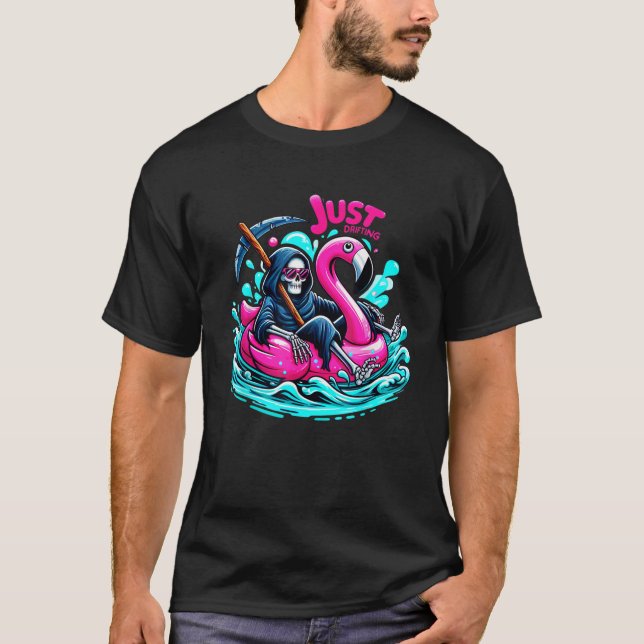 Camiseta El divertido Skeleton Flamingo Beach Summer (Anverso)