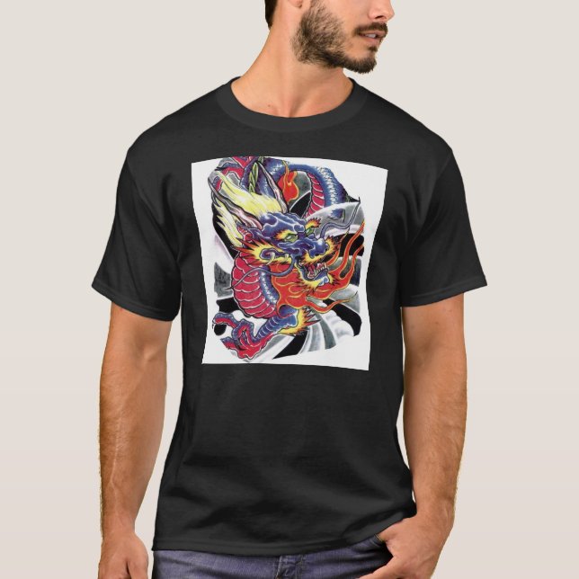 Camiseta El Dragón Azul- Diseño de tatuajes japoneses (Anverso)
