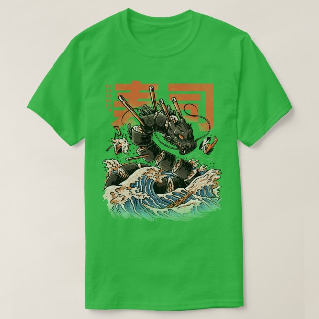 Camiseta El dragón de sushi negro (Diseño del anverso)