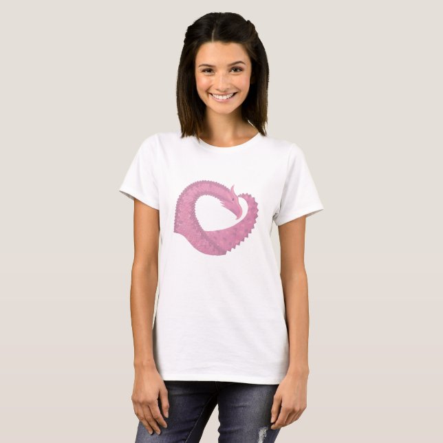 Camiseta El dragón del corazón rosado en blanco (Anverso completo)