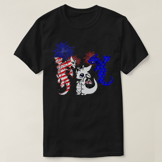 Camiseta El Dragón Patriótico De La Bandera Estadounidense  (Diseño del anverso)