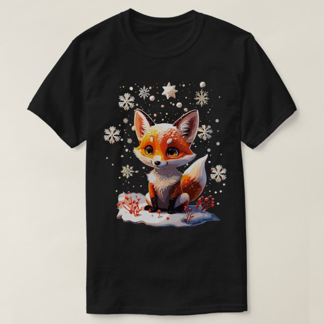 Camiseta El dulce zorro lindo con la nieve (Diseño del anverso)