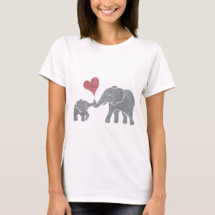 Camiseta El elefante abraza la mamá y al bebé grises con
