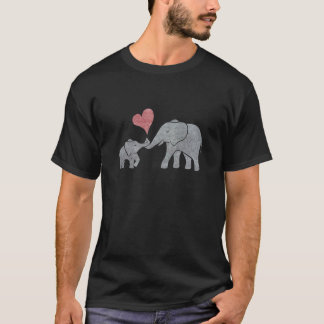 Camiseta El elefante abraza la mamá y al bebé grises con el