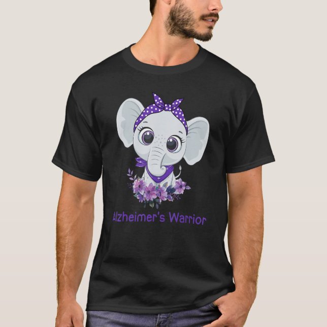 Camiseta El elefante de flores moradas de Alzheimer para la (Anverso)