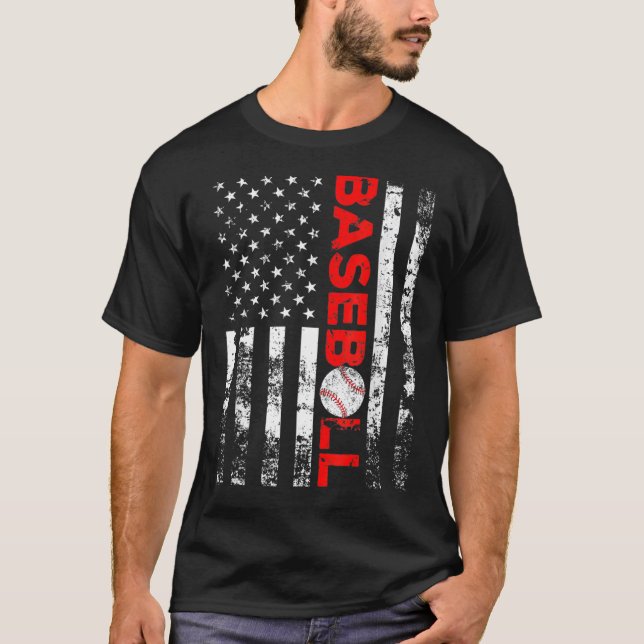 Camiseta El equipo de béisbol Bandera Americana Gira la cam (Anverso)