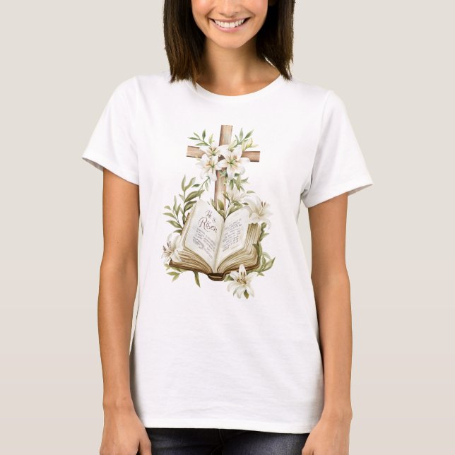 Camiseta Él es Risen | Cruzar con la Biblia Pascua (Anverso)