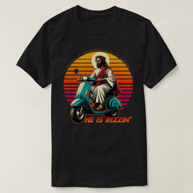 Camiseta Él Es Rizzen Jesús Es Rizzen Jesús Ha Rizzen Funn (Diseño del anverso)