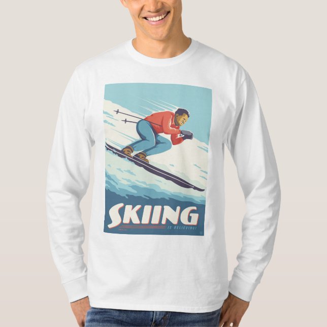Camiseta El esquí cree que la impresión retro (Anverso)