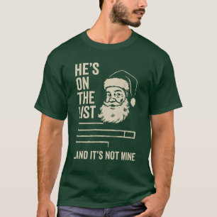 Camiseta Él Está En La Lista Divertida Navidad