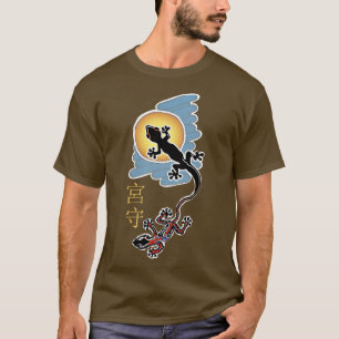 Camiseta El estilo Ukiyoe Sun Geckos se unió en la cola con