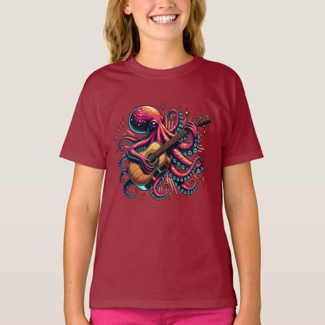 Camiseta El extraño Octopus Personalizado tocando la guitar (Anverso)