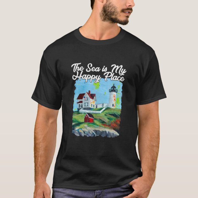 Camiseta El faro de Nubble Maine Lighthouse Art Painting Su (Anverso)