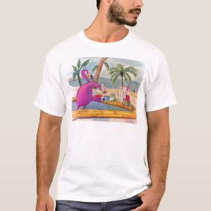 Camiseta El flamenco rosado caprichoso vierte la playa de