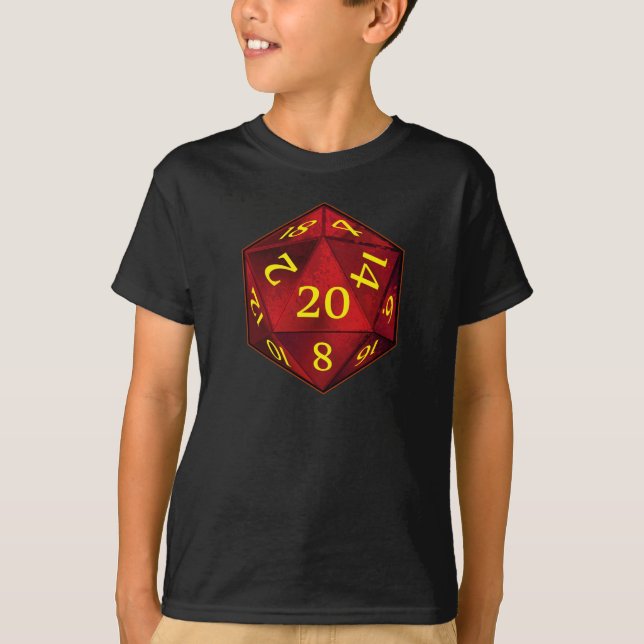 Camiseta El FUEGO del carmesí y del oro del D&D d20 muere (Anverso)