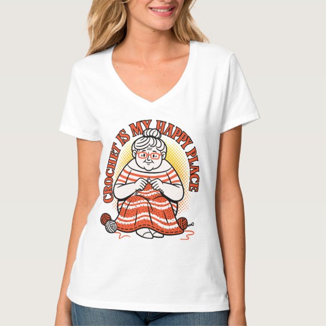 Camiseta El Ganchillo Es Mi Lugar Feliz – Abuela Alegre (Anverso)