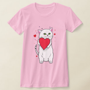 Camiseta El gato abrazando el corazón rojo