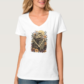 Camiseta El gato abrazando el esqueleto,Amante de gatos de 