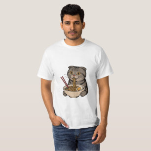 Camiseta El Gato Acogedor Sorbiendo Fideos