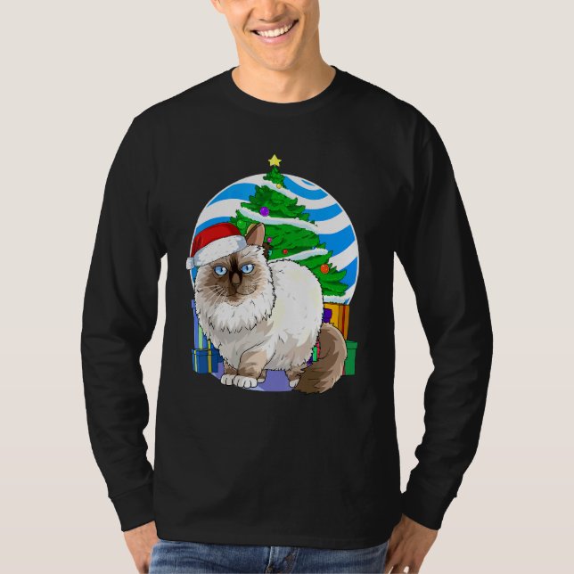 Camiseta El gato birmano adorno el árbol navideño (Anverso)