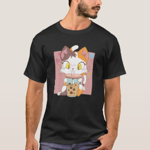 Camiseta El gato Boba Tea Bubble Tea Anime Kawaii Chica A L