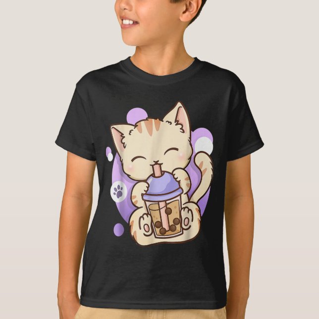 Camiseta El gato Boba Tea Bubble Tea Anime Kawaii Neko para (Anverso)