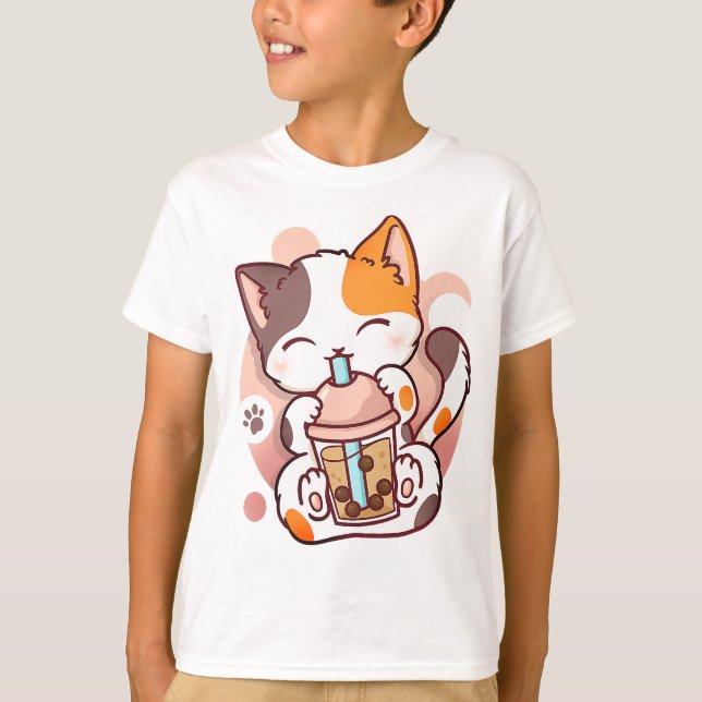 Camiseta El gato Boba Tea Bubble Tea Anime Kawaii Neko para (Anverso)
