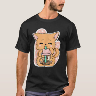 Camiseta El gato Boba Tea de burbuja de té Anime Kawaii Nek