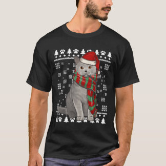 Camiseta El gato británico de Shorthair Santa Hat Navidad