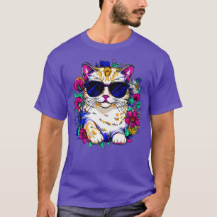 Camiseta El gato británico dulce y las flores hermosas