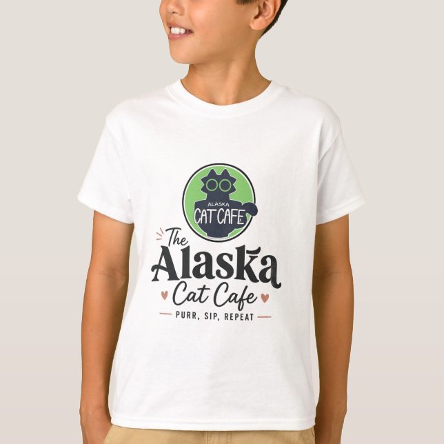 Camiseta El Gato Café de Alaska “Ronronea, Bebe, Repite” (Anverso)