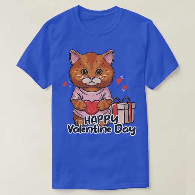 Camiseta El gato celebra San Valentín Día de San Valentín 2 (Diseño del anverso)
